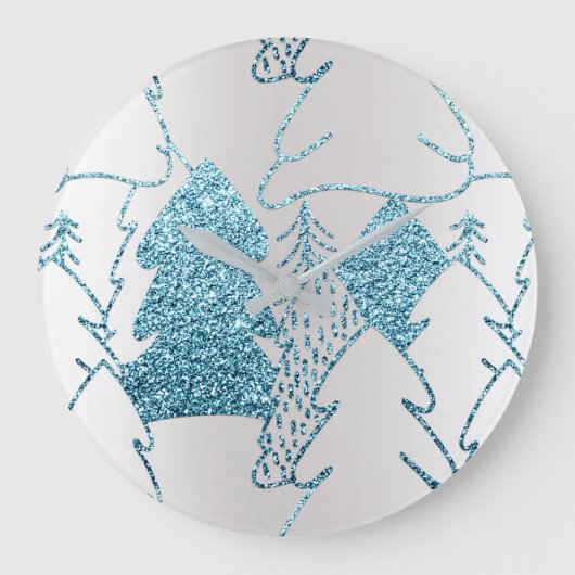 Silver Pink Glitzer Winter Metallic Blue Holidays Große Wanduhr (Vorderseite)