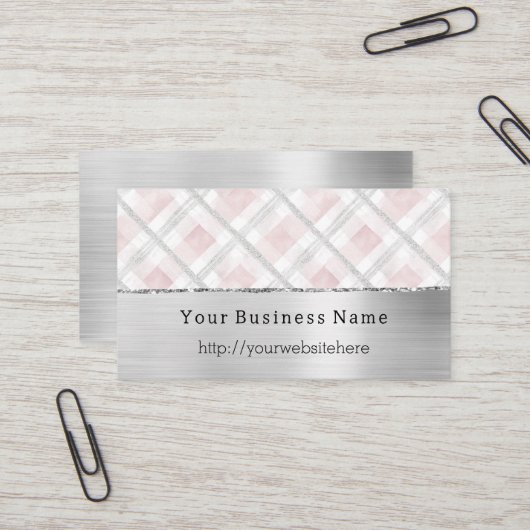 Silver Pink Glitzy Stripes Business name website Visitenkarte (Vorderseite/Rückseite Beispiel)