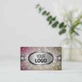 Silver Pink Gold Glitzer Rhinestones und Logo Chic Visitenkarte (Stehend Vorderseite)