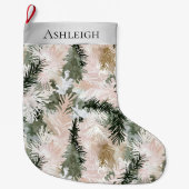 Silver Pink Green Christmas Tree Branches Großer Weihnachtsstrumpf (Vorderseite)