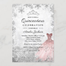 Silver Pink Kleid Schneeflocken Winter Quinceanera Einladung