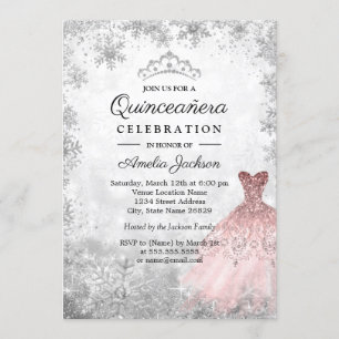 Silver Pink Kleid Schneeflocken Winter Quinceanera Einladung