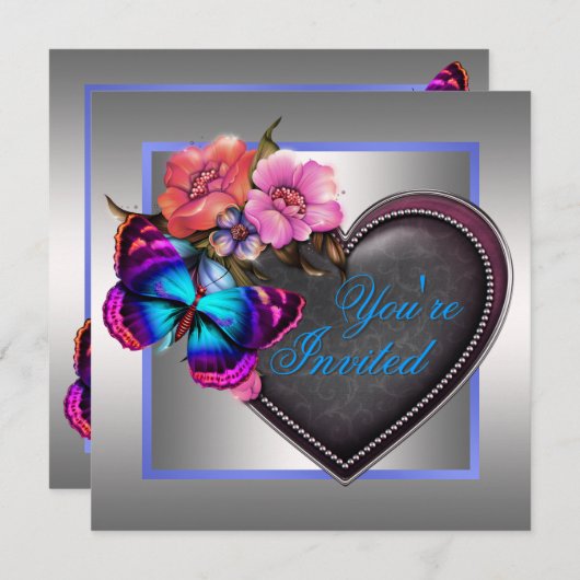 Silver Pink Lila Butterfly Party Einladung (Vorne/Hinten)