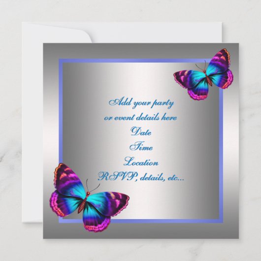 Silver Pink Lila Butterfly Party Einladung (Rückseite)