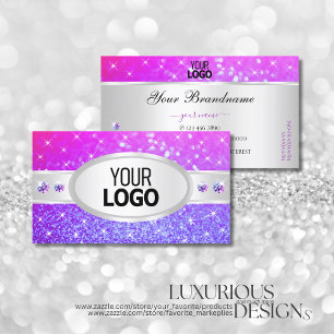 Silver Pink Lila Glitzer Stars Diamonds Logo hinzu Visitenkarte
