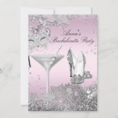 Silver Pink Mask & Jewel Lace Junggeselinnen-Absch Einladung (Vorderseite)