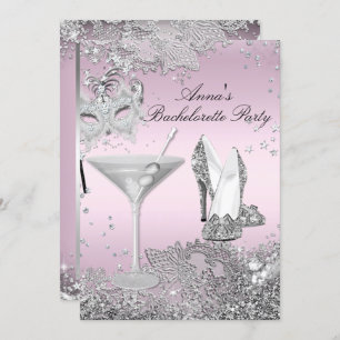 Silver Pink Mask & Jewel Lace Junggeselinnen-Absch Einladung