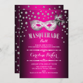 Silver Pink Masquerade Ball Geburtstagsparty Einladung (Vorne/Hinten)