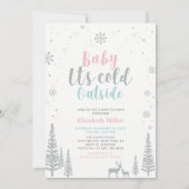 Silver, Pink & Mint Winter Wunderland Babydusche Einladung (Vorderseite)