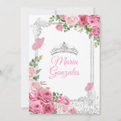 SIlver Pink Quinceañera Crown Butterfly 15 Anos Einladung (Rückseite)