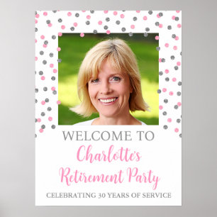 Silver Pink Retirement Party Custom 18x24 Foto Poster