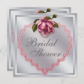 Silver Pink Rose Heart Brautparty Einladung (Vorne/Hinten)