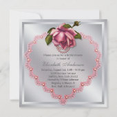 Silver Pink Rose Heart Brautparty Einladung (Rückseite)