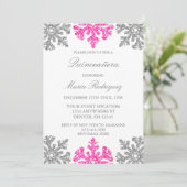 Silver Pink Snowflake Winter Quinceanera Einladung (Stehend Vorderseite)