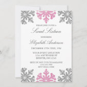 Silver Pink Snowflake Winter Sweet 16 Einladung (Vorderseite)