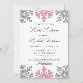 Silver Pink Snowflake Winter Sweet 16 Einladung