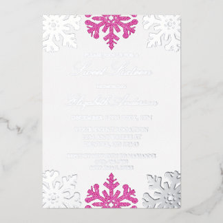 Silver Pink Snowflake Winter Sweet 16 Folieneinladung