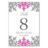Silver Pink Snowflake Winterhochzeit Tischnummer (Vorderseite)