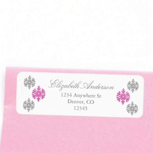 Silver Pink Snowflake Winterlabel