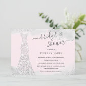 Silver Pink Sparkle Diamond Dress Brautparty Einladung (Stehend Vorderseite)