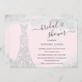 Silver Pink Sparkle Diamond Dress Brautparty Einladung (Vorne/Hinten)