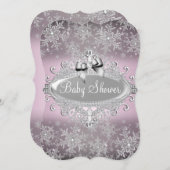 Silver Pink Sparkle Snowflake Baby Dusche laden Einladung (Vorne/Hinten)