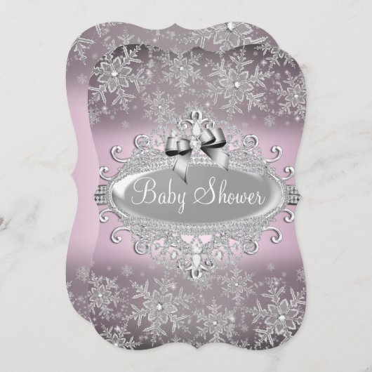 Silver Pink Sparkle Snowflake Baby Dusche laden Einladung (Vorne/Hinten)
