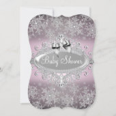 Silver Pink Sparkle Snowflake Baby Dusche laden Einladung (Vorderseite)