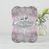 Silver Pink Sparkle Snowflake Baby Dusche laden Einladung (Stehend Vorderseite)