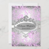 Silver Pink Tiara & Glitzer Floral Quinceanera Einladung (Vorderseite)