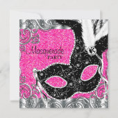 Silver Pink und Black Mask Masquerade Party Einladung (Vorderseite)
