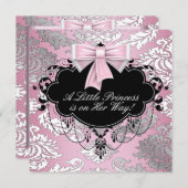Silver Pink und Black Princess Baby Girl Dusche Einladung (Vorne/Hinten)