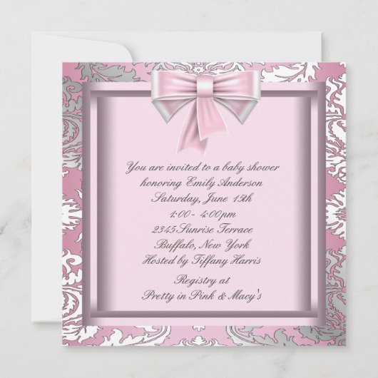 Silver Pink und Black Princess Baby Girl Dusche Einladung (Rückseite)