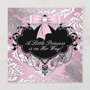 Silver Pink und Black Princess Baby Girl Dusche Einladung