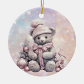 Silver Pink Weihnachten Teddy Bär Großtochter Keramik Ornament (Vorne)