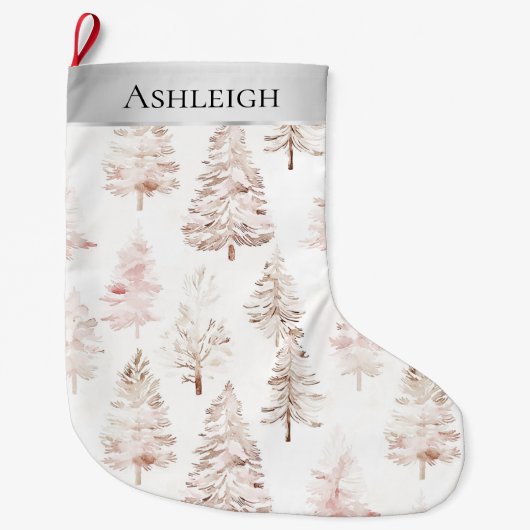 Silver Pink White Christmas Trees Großer Weihnachtsstrumpf (Vorderseite)