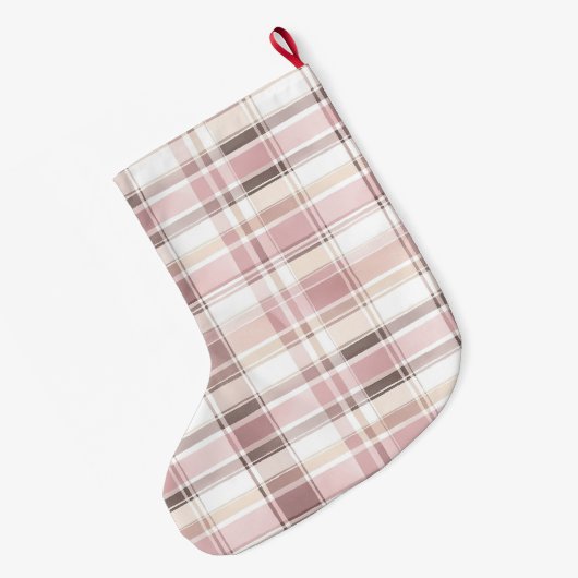 Silver Pink White Kariert Stripes Weihnachten Großer Weihnachtsstrumpf (Rückseite (Hängend))