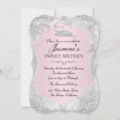 Silver Pink Winter Snowflake Sweet 16 Einladung (Vorderseite)