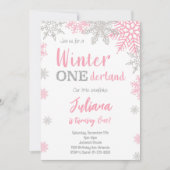 Silver Pink Winter Wonderland 1. Geburtstag Einlad Einladung (Vorderseite)