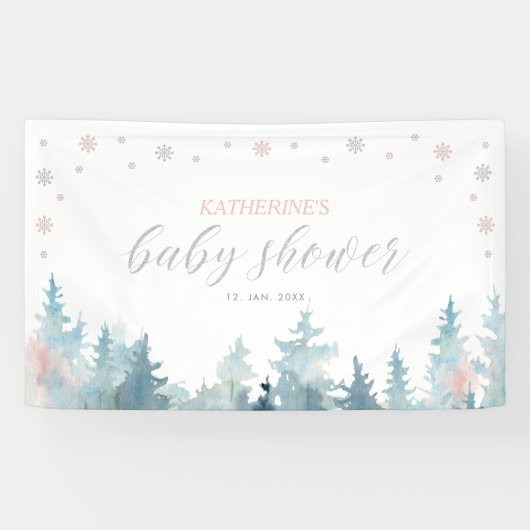 Silver & Pink Winter Wonderland Baby Showbanner Banner (Horizontal)