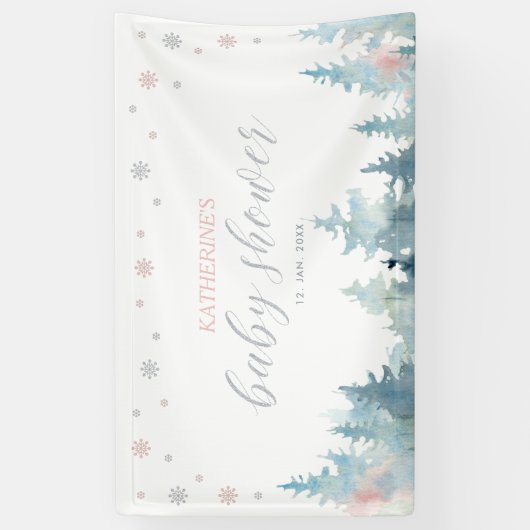 Silver & Pink Winter Wonderland Baby Showbanner Banner (Vertikal)