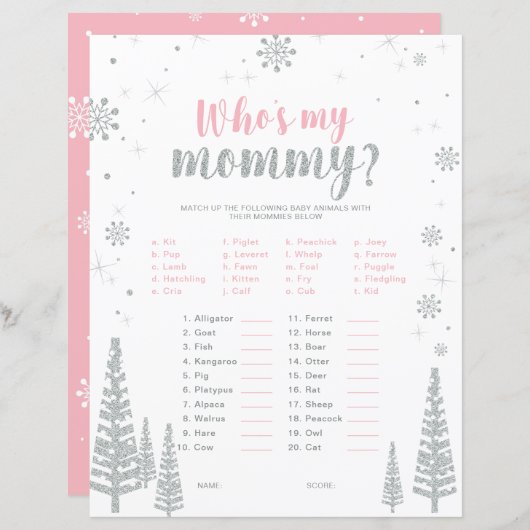 Silver & Pink Winter Wonderland Baby Showspiel (Vorne/Hinten)