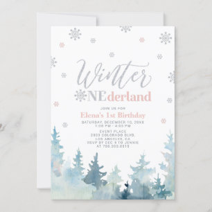 Silver & Pink Winterlandschaft 1. Party Einladung