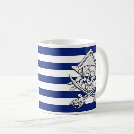 Silver Pirate auf nautischen Streifen Kaffeetasse (VorderseiteRechts)