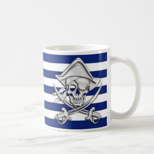 Silver Pirate auf nautischen Streifen Kaffeetasse