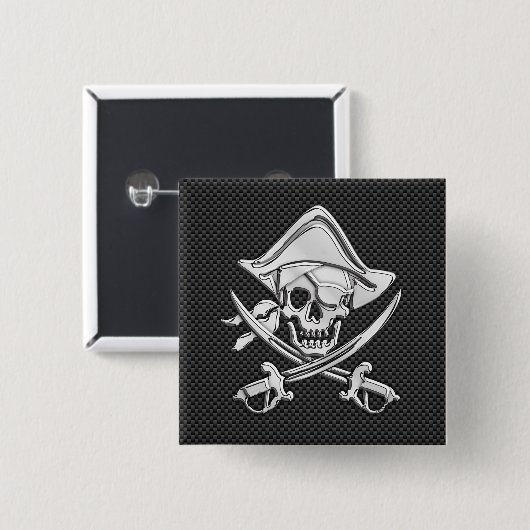 Silver Pirate on Black Carbon Fibre Decor Button (Vorne & Hinten)