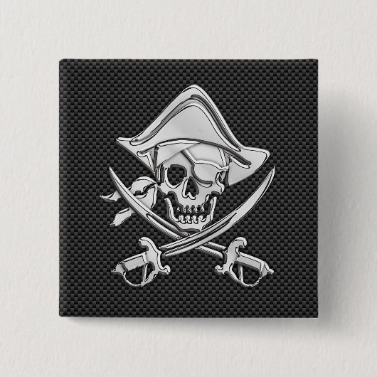 Silver Pirate on Black Carbon Fibre Decor Button (Vorderseite)