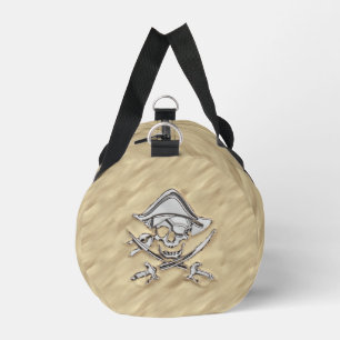 Silver Pirate Skull in der Sand-Dekoration Duffle Bag
