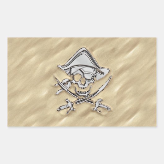 Silver Pirate Skull in der Sand-Dekoration Rechteckiger Aufkleber (Vorderseite)