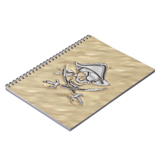 Silver Pirate Skull in Sand Notizblock (Linke Seite)